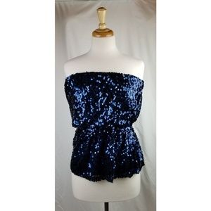 NWT BOSTON PROPER Blouson Sequin Top - Navy XXS
